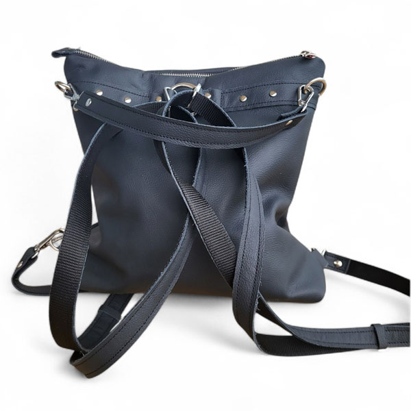 Modri kožni ruksak / torba s natpisom Being Unique is Better Than Being Perfect