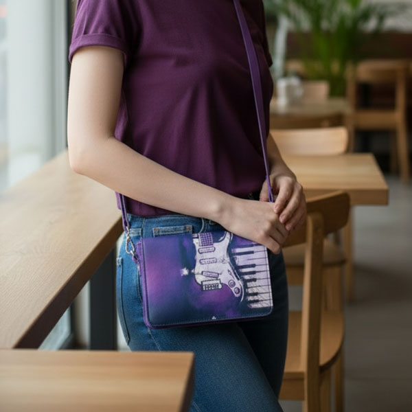 Kožna torbica s umjetničkim motivom – Ljubičasta (24x17 cm)