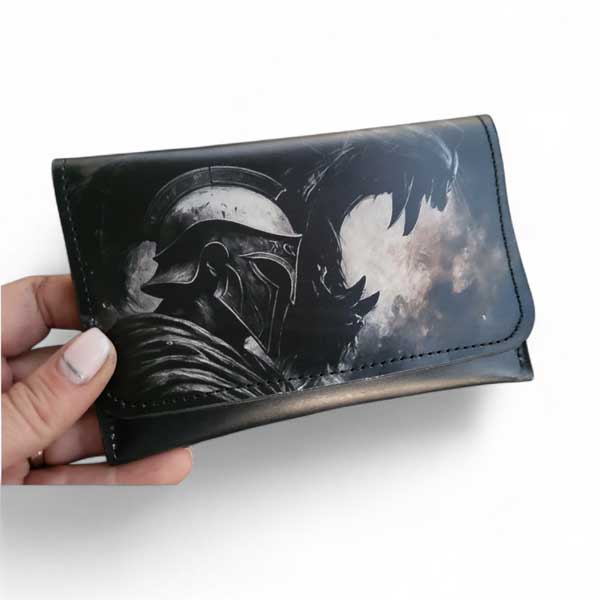 Crna kožna tabakera ručni rad | Personalizirana tabakera s motivom